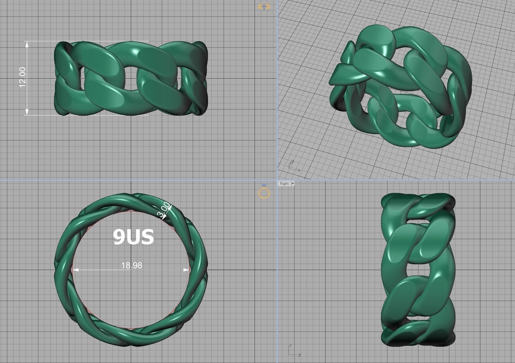 Cuban Link Chain Ring Miami Ring 12mm wide 3D print model_27