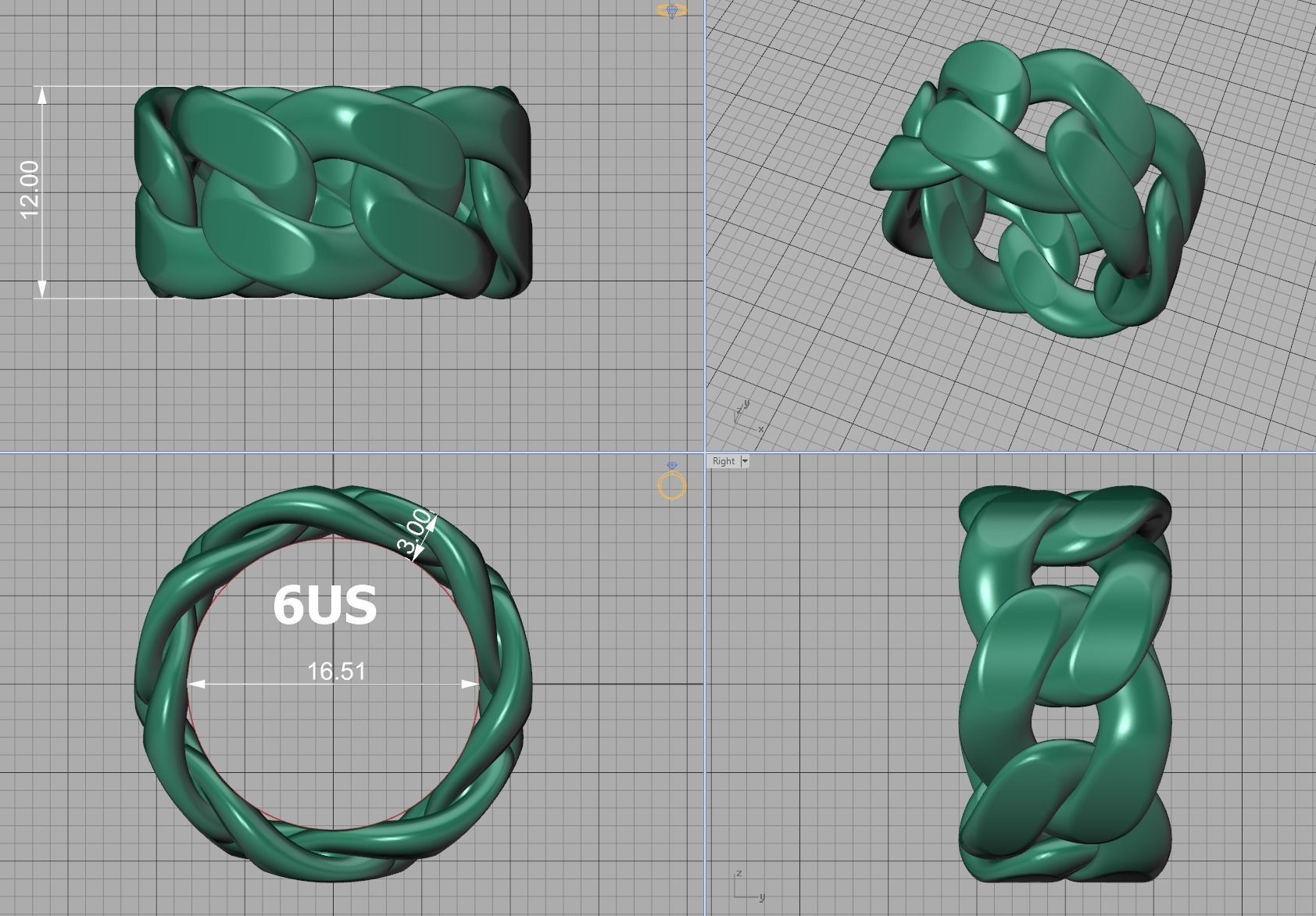 Cuban Link Chain Ring Miami Ring 12mm wide 3D print model_24