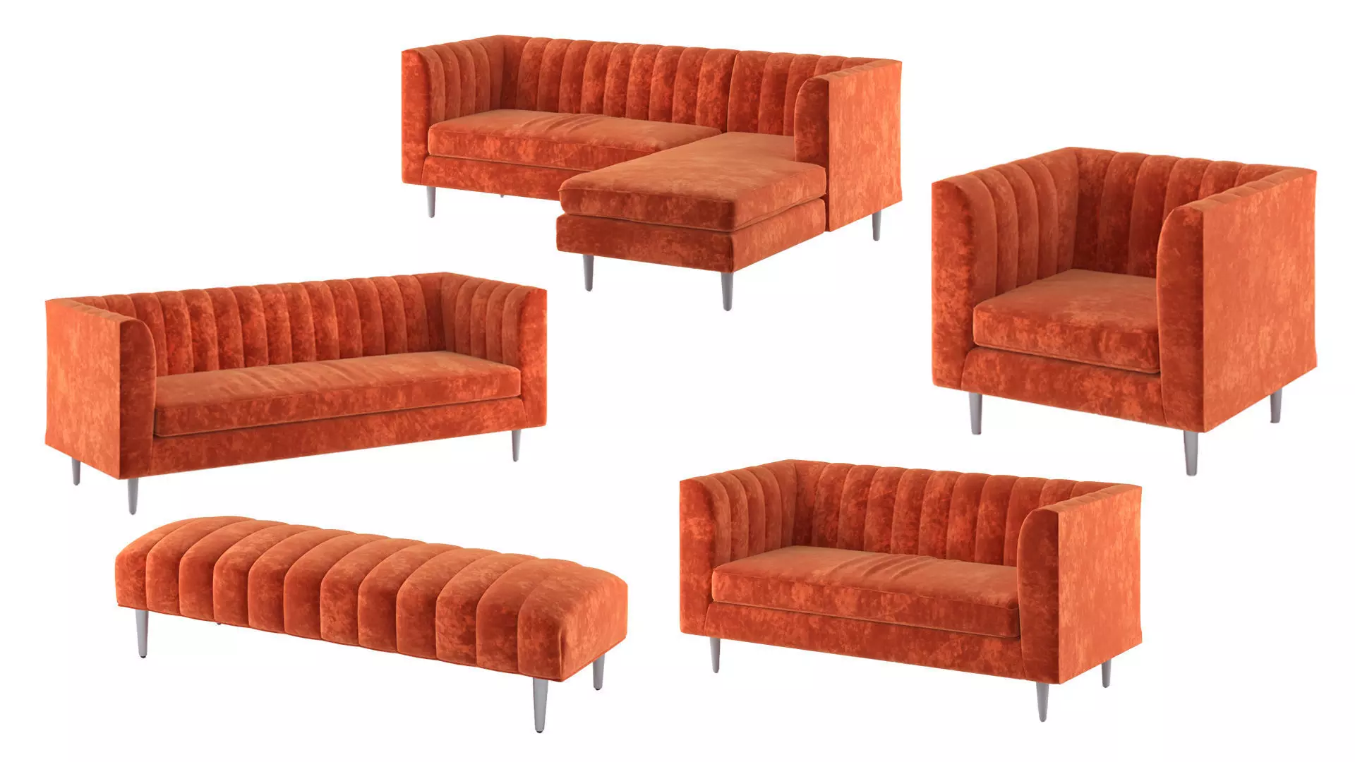 Amicie set orange sofa with metal legs 3D model