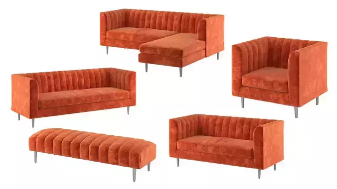Amicie set orange sofa with metal legs