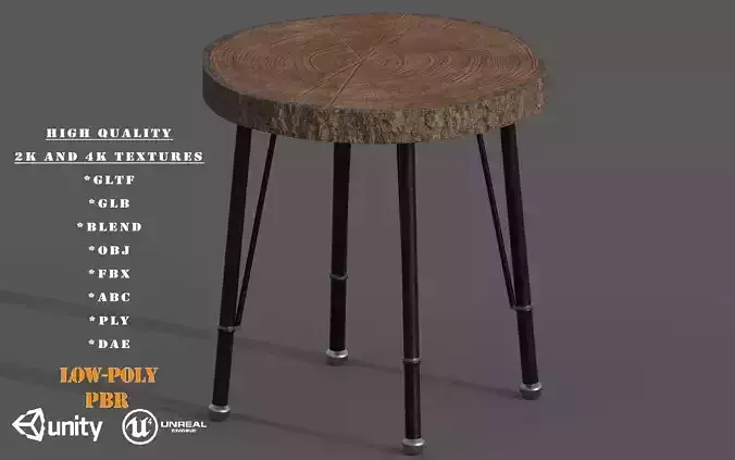 Wooden Coffe Table Low-Poly PBR Game Ready 3D Model Low-poly 3D model