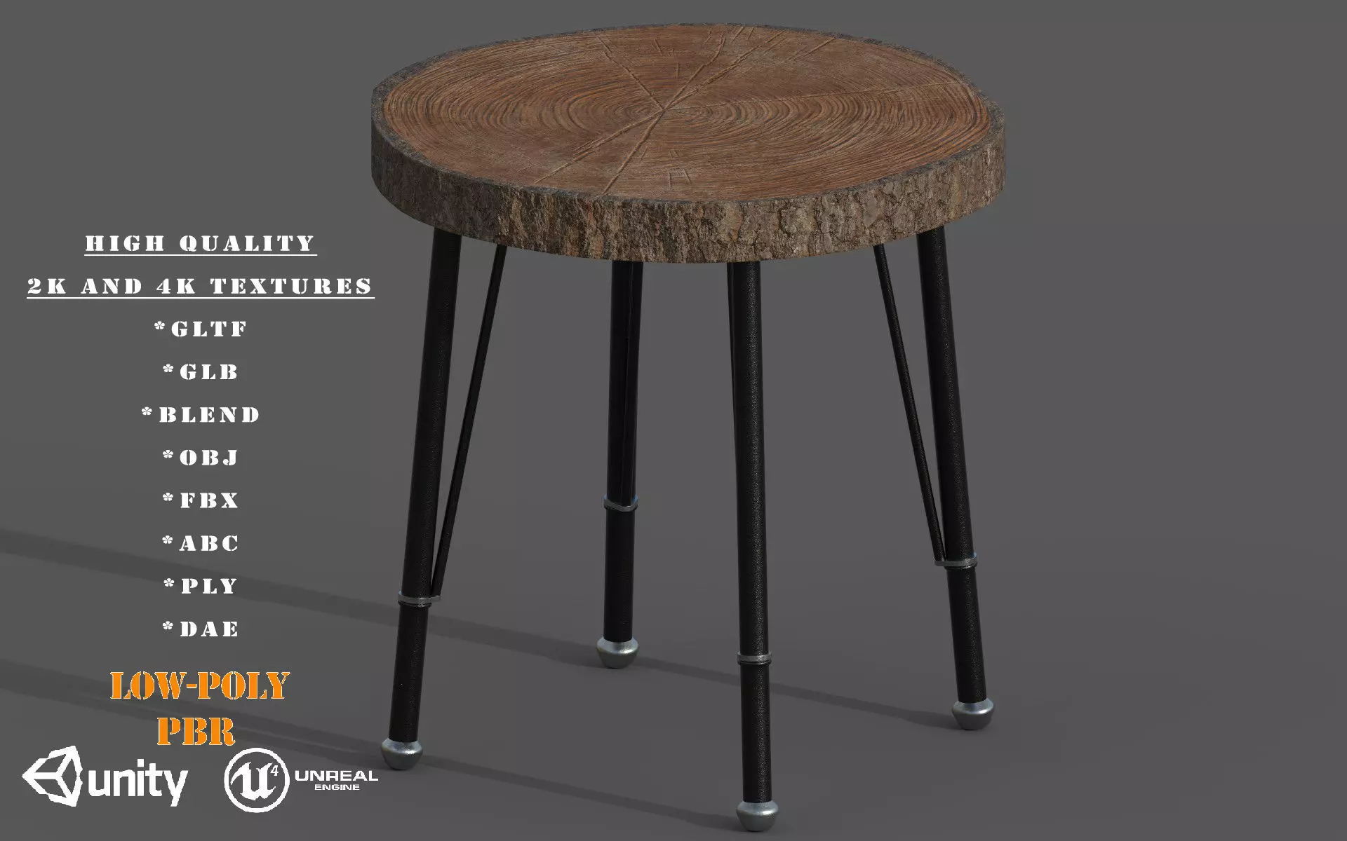 Wooden Coffe Table Low-Poly PBR Game Ready 3D Model Low-poly 3D model_0