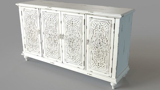 Vintage Four Door Buffet White 3D model