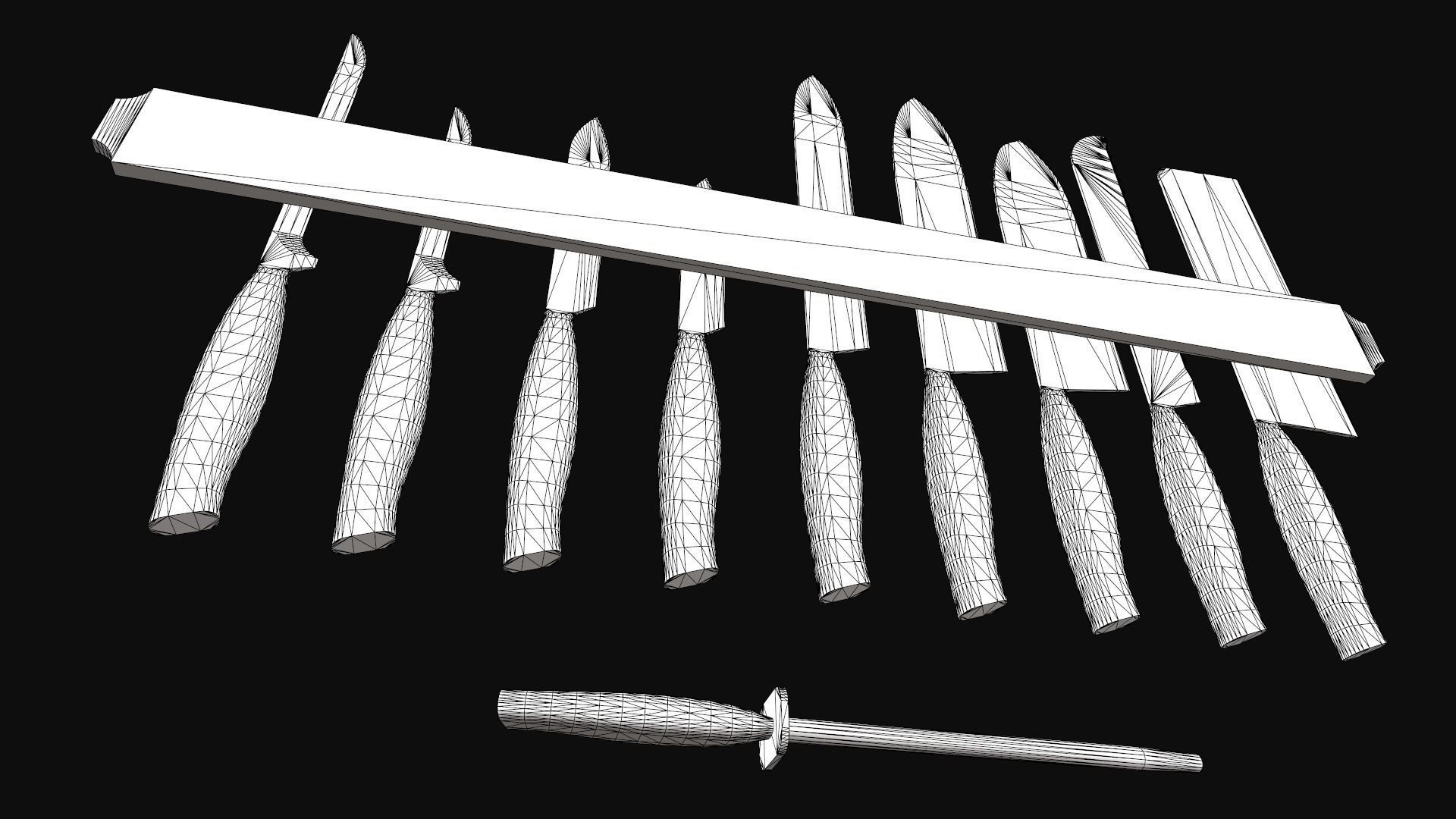 Kitchen Knife Set Low-poly 3D model_11