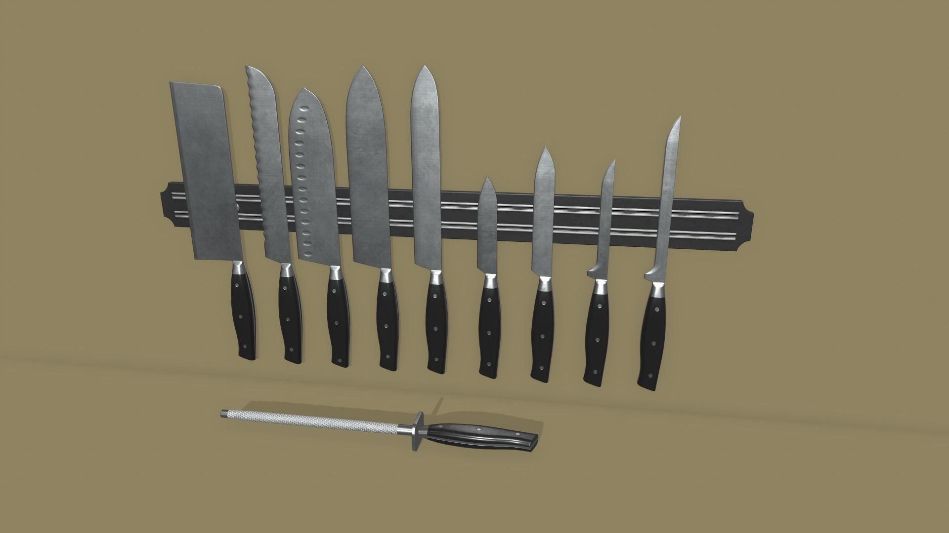 Kitchen Knife Set Low-poly 3D model_3