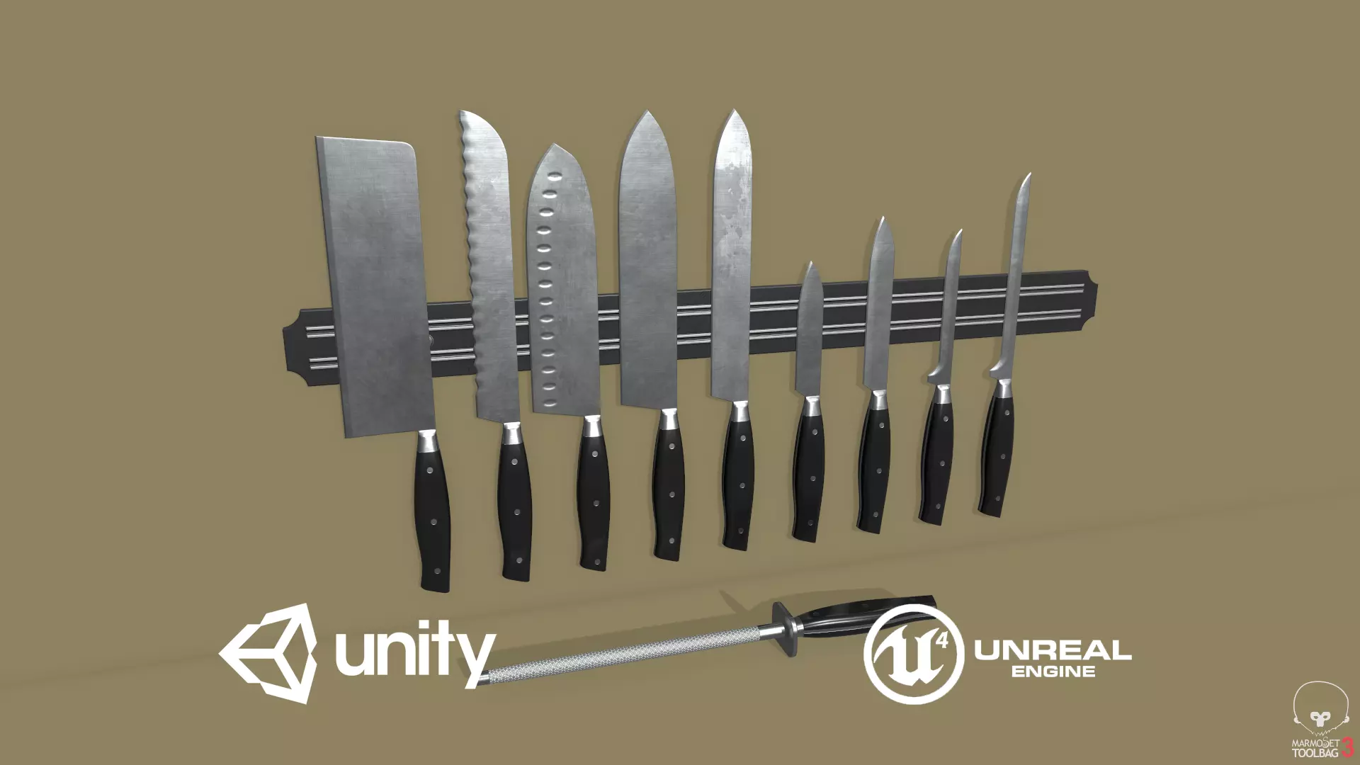 Kitchen Knife Set Low-poly 3D model_0