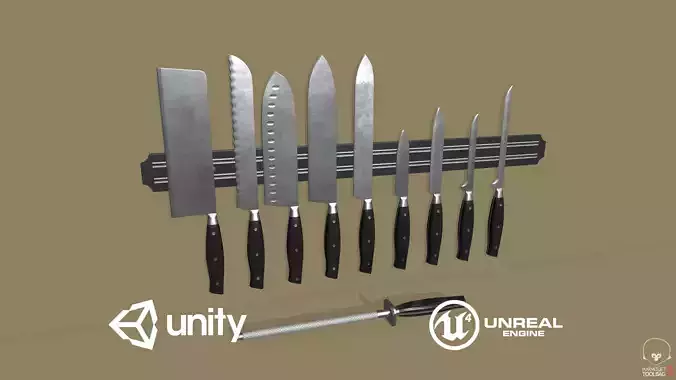Kitchen Knife Set Low-poly 3D model