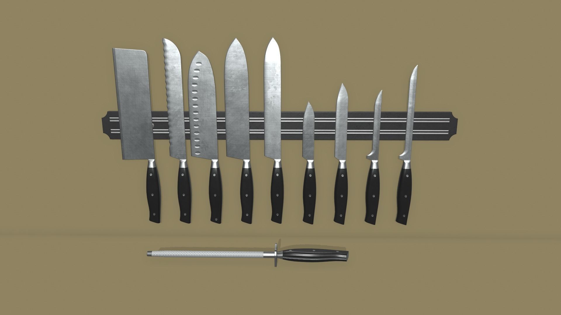 Kitchen Knife Set Low-poly 3D model_4