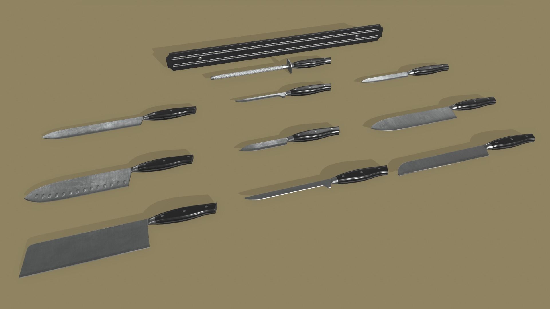 Kitchen Knife Set Low-poly 3D model_2