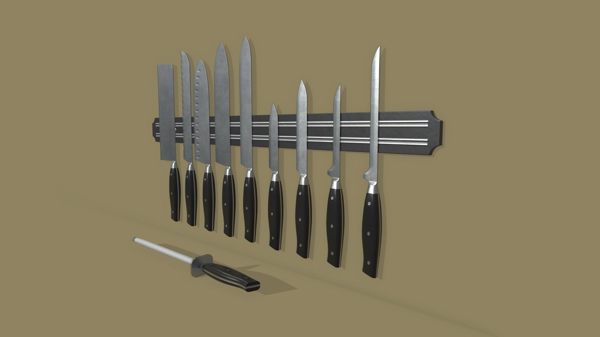 Kitchen Knife Set Low-poly 3D model_8
