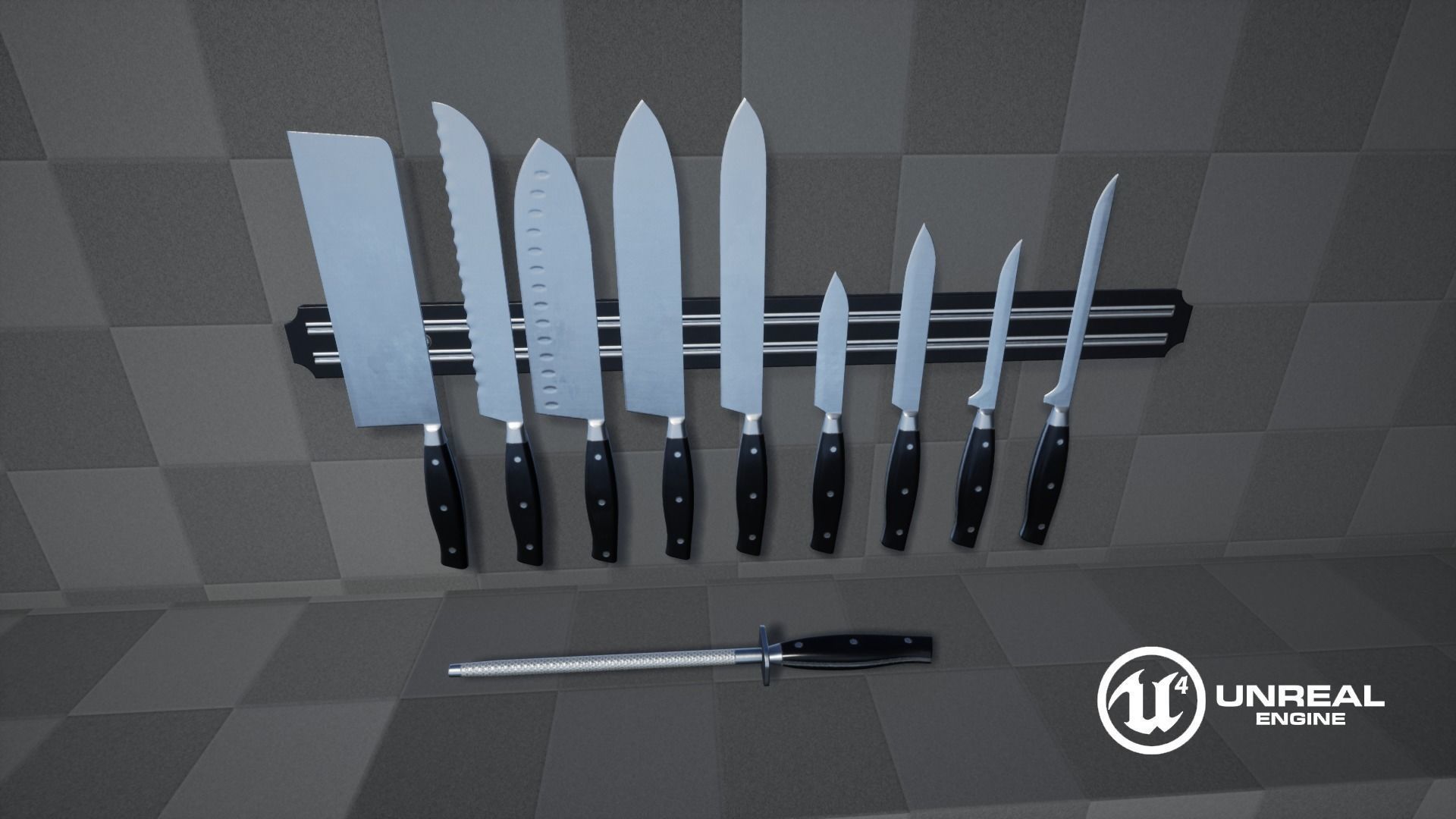 Kitchen Knife Set Low-poly 3D model_13
