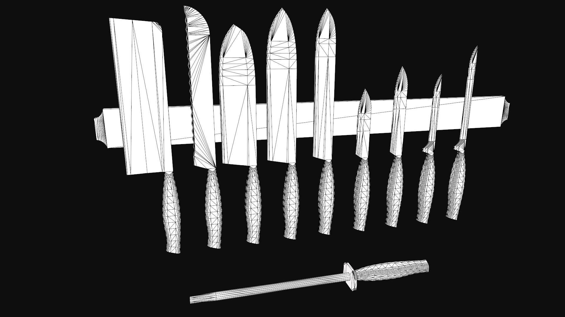 Kitchen Knife Set Low-poly 3D model_10