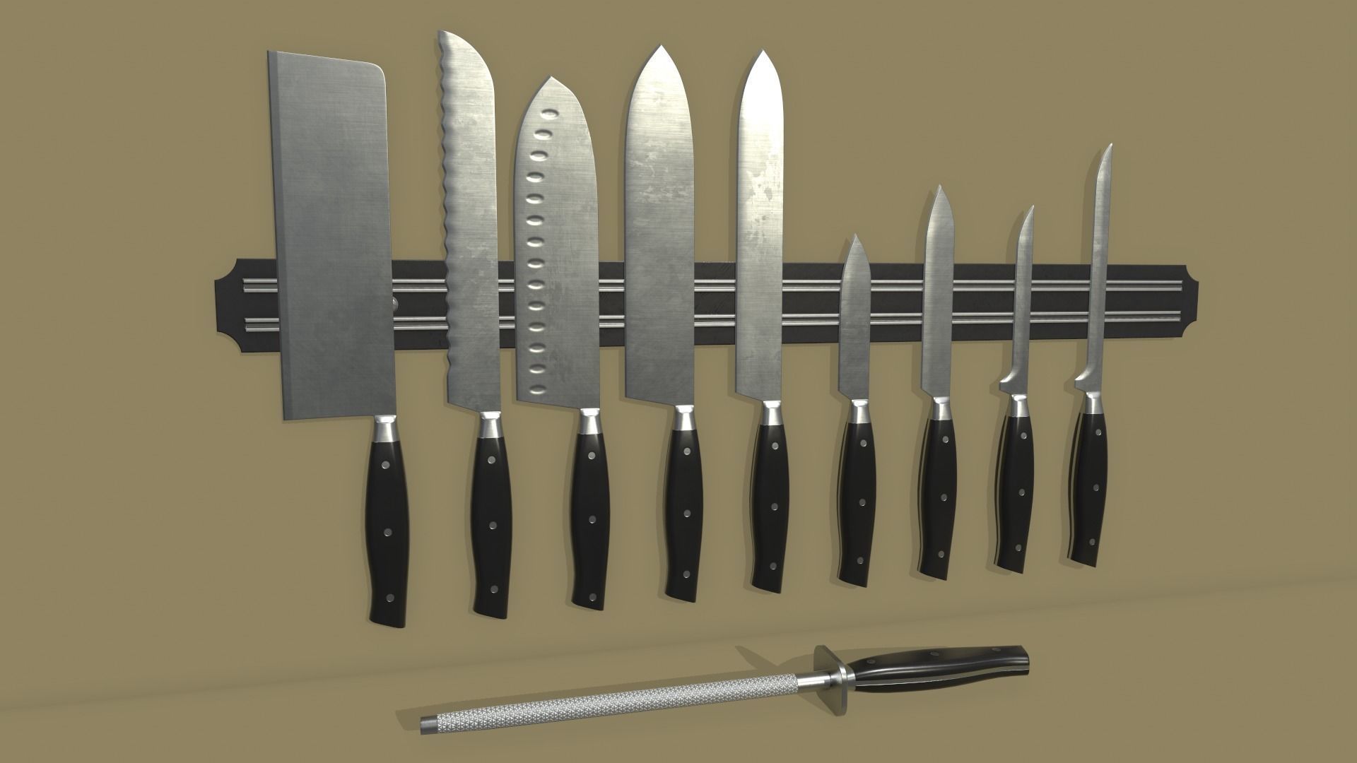 Kitchen Knife Set Low-poly 3D model_9