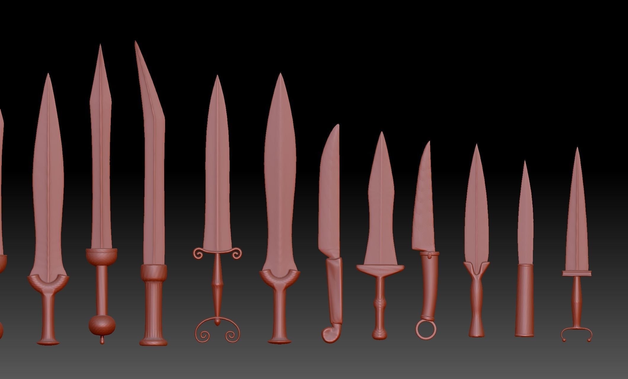 25 Swords Knives collection Medieval Roman Ancient melee weapons 3D print model_1