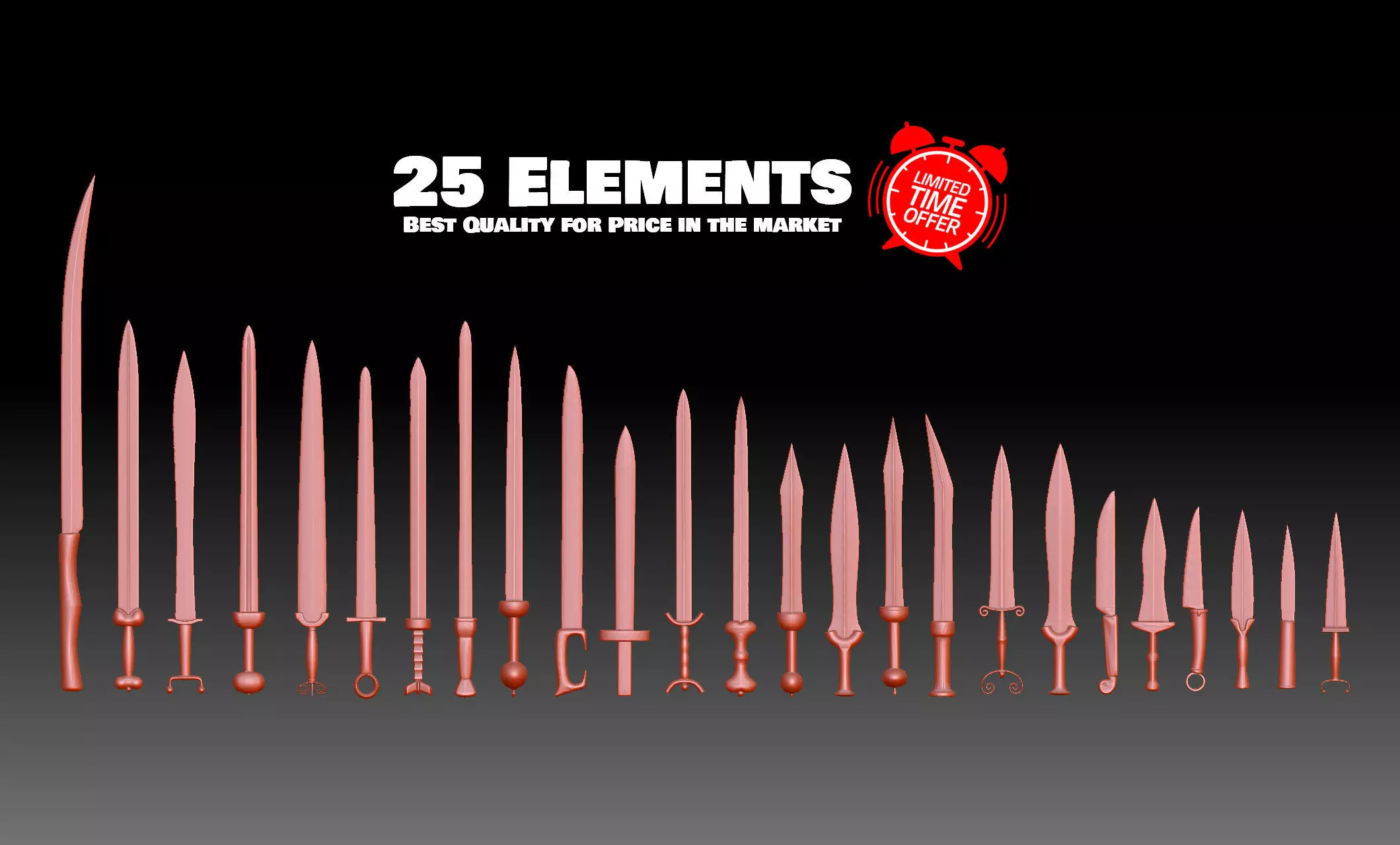 25 Swords Knives collection Medieval Roman Ancient melee weapons 3D print model_0