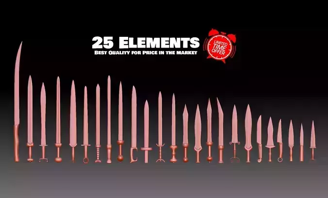 25 Swords Knives collection Medieval Roman Ancient melee weapons 3D print model