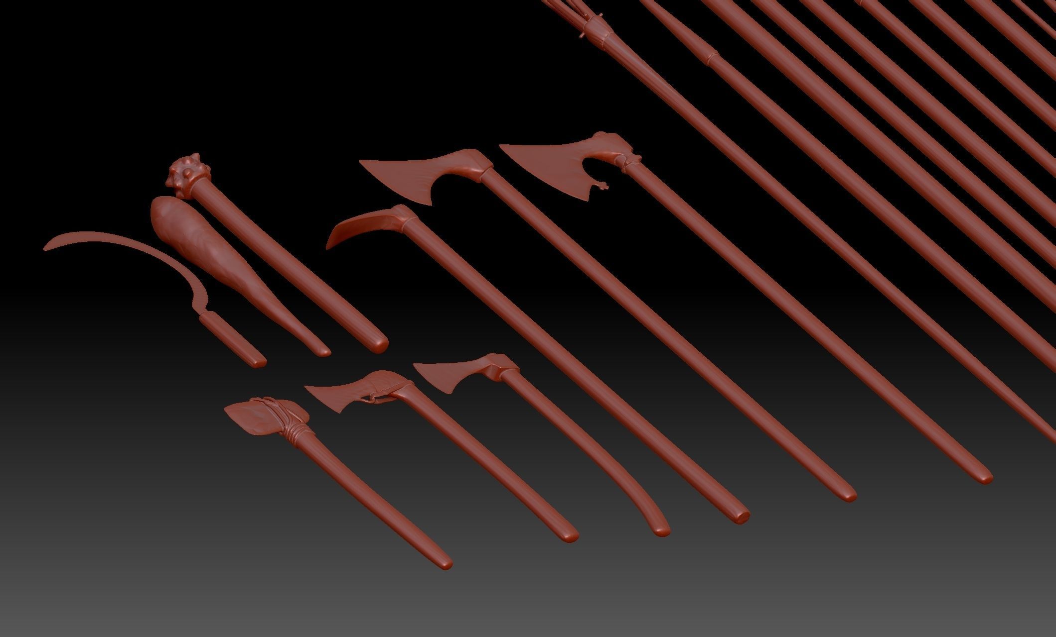 22 Axes Spears weapons collection Medieval Roman melee weapons 3D print model_8