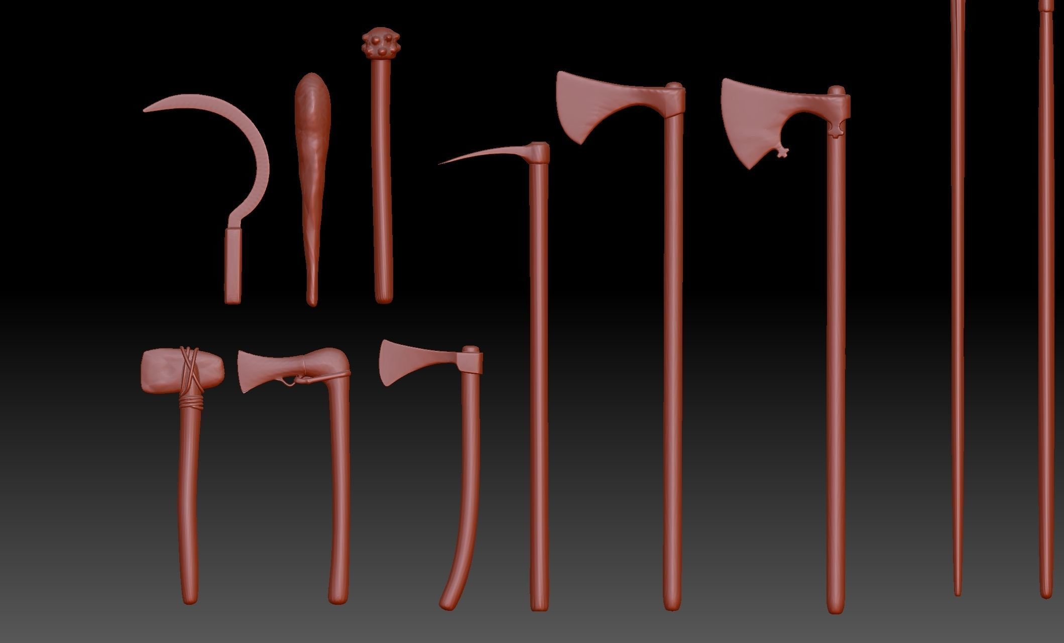 22 Axes Spears weapons collection Medieval Roman melee weapons 3D print model_1