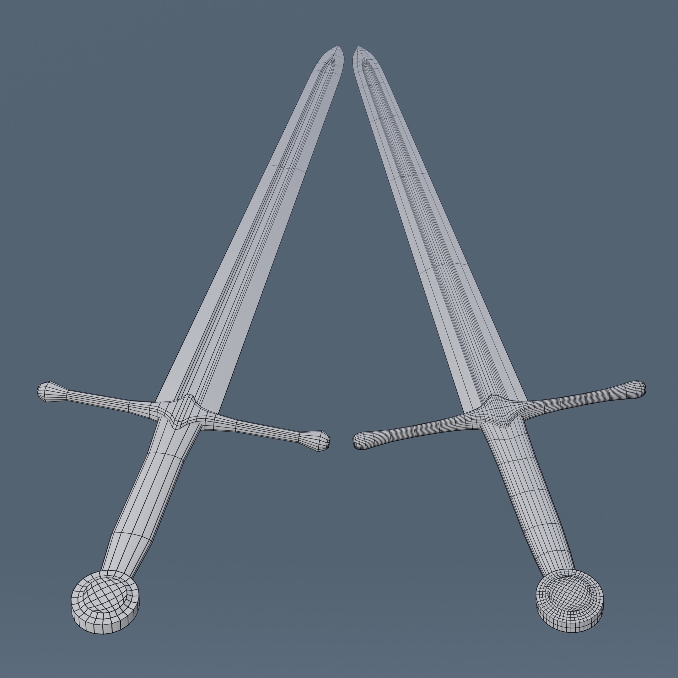 Sword two swords Low-poly 3D model_5
