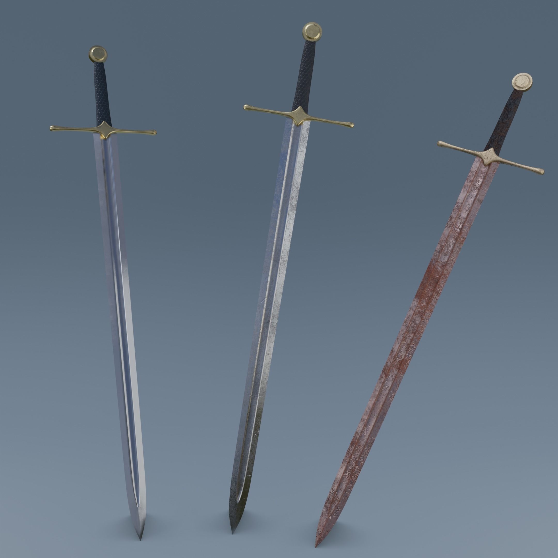 Sword two swords Low-poly 3D model_6