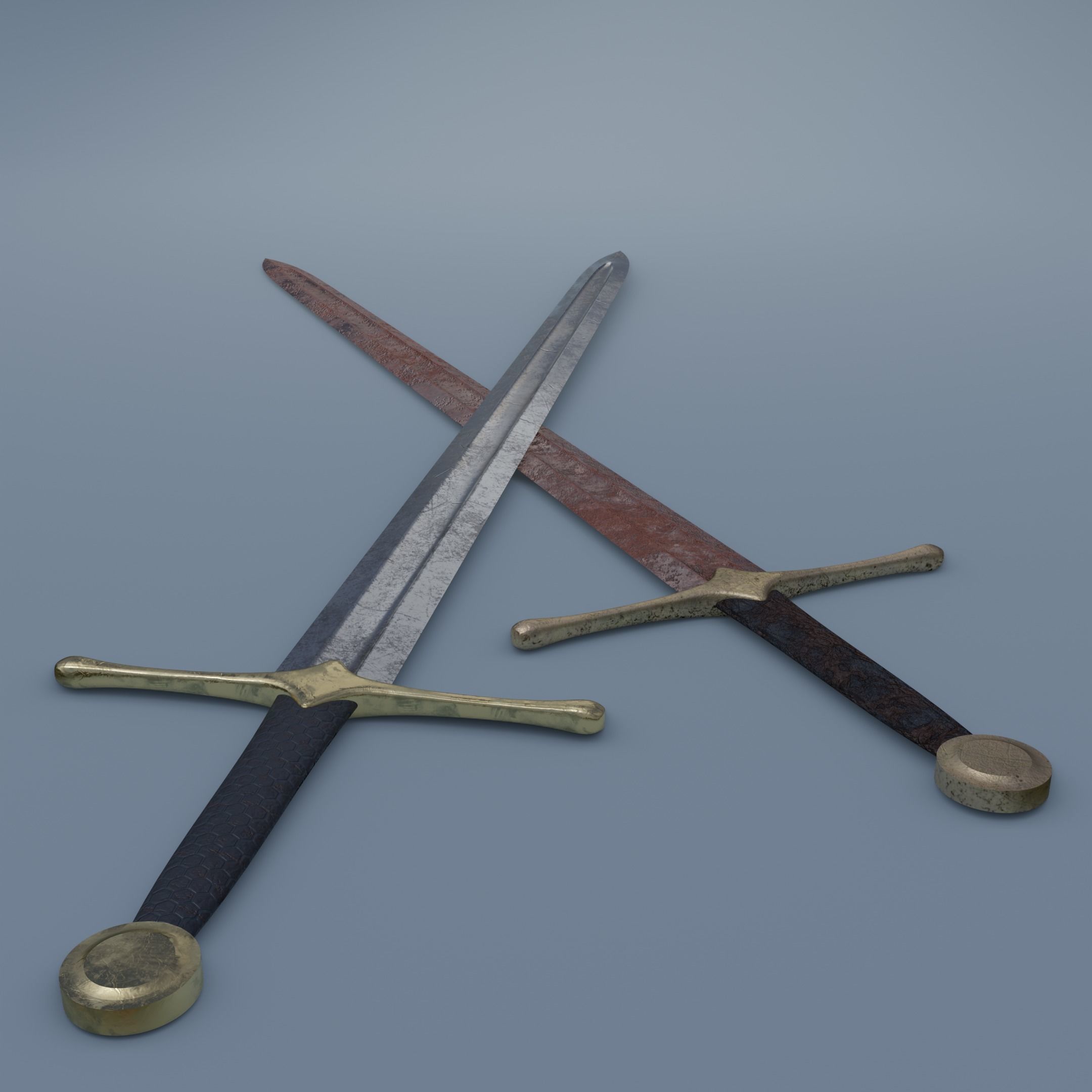Sword two swords Low-poly 3D model_7