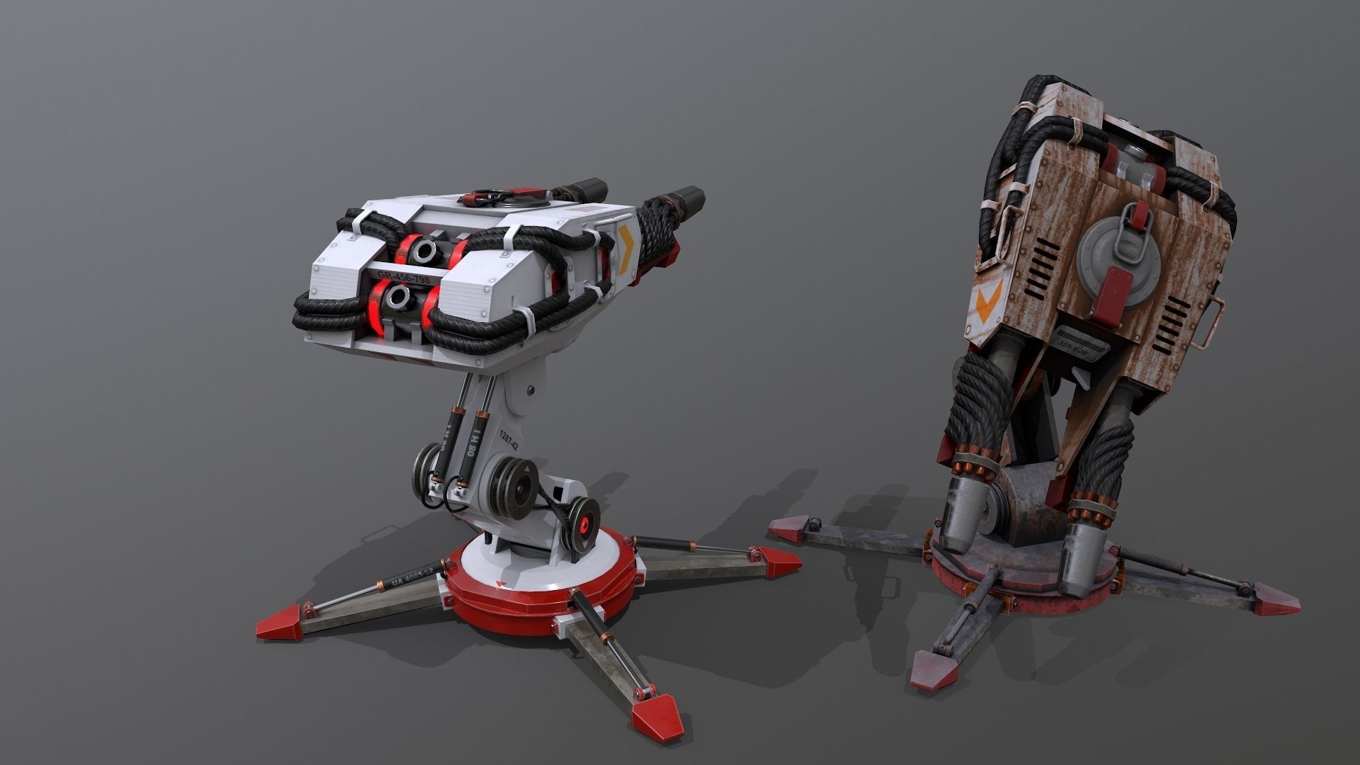 Sci-Fi laser Turret 4 Low-poly 3D model_10