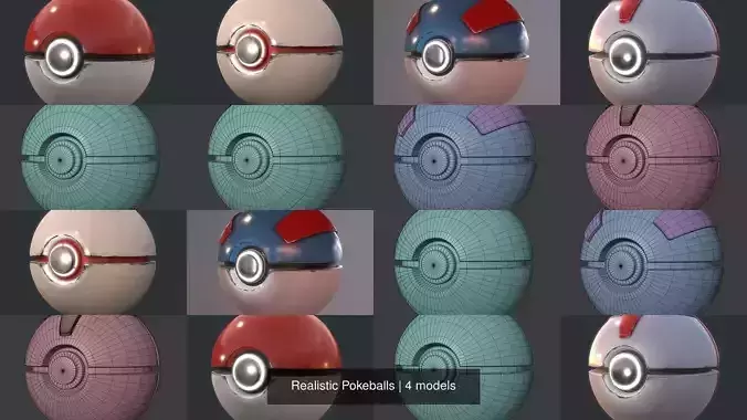 Realistic Pokeballs pokemon balls 3D Model Collection