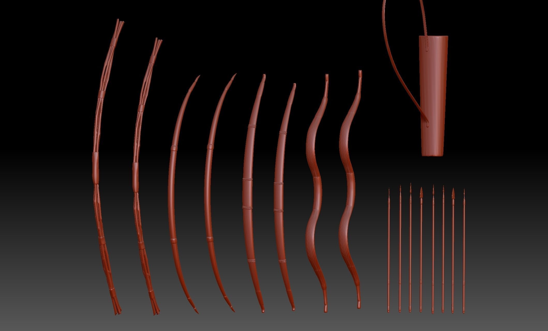 17 Bow Arrows and ranged weapon collection Medieval Roman Archer 3D print model_9