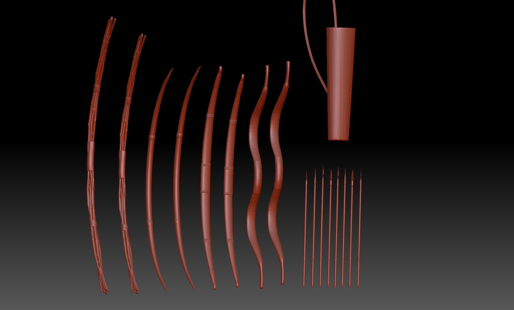 17 Bow Arrows and ranged weapon collection Medieval Roman Archer 3D print model_8