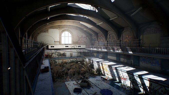 City abandoned pool Low-poly 3D model