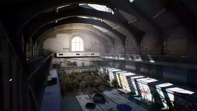 City abandoned pool Low-poly 3D model