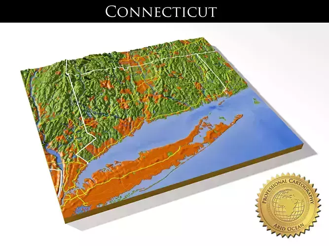 Connecticut High resolution 3D relief maps