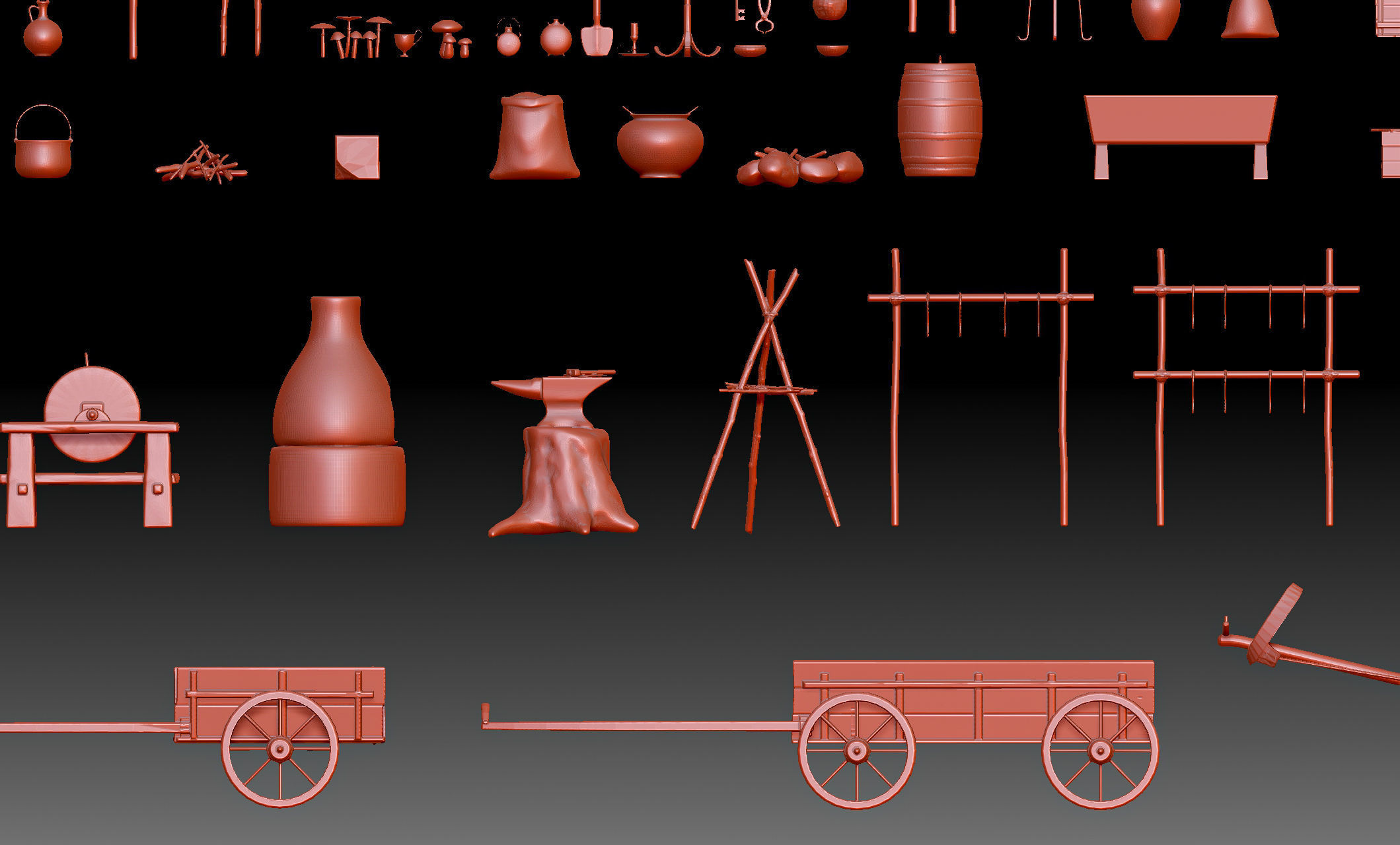 79 Medieval Roman village Buildings parts and objects collection 3D print model_1