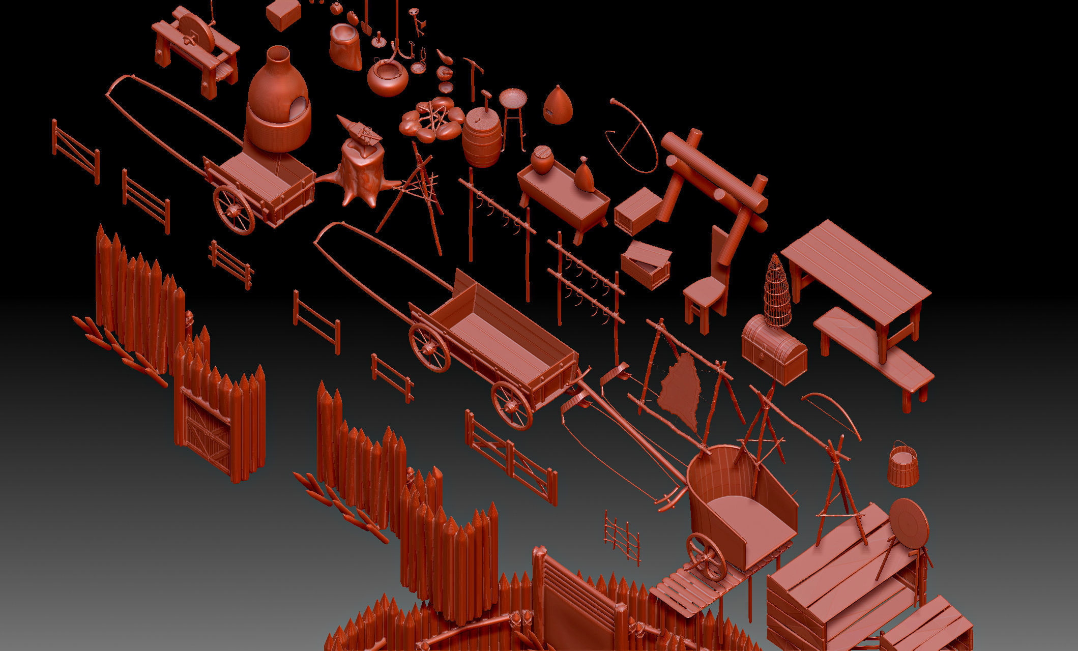 79 Medieval Roman village Buildings parts and objects collection 3D print model_11