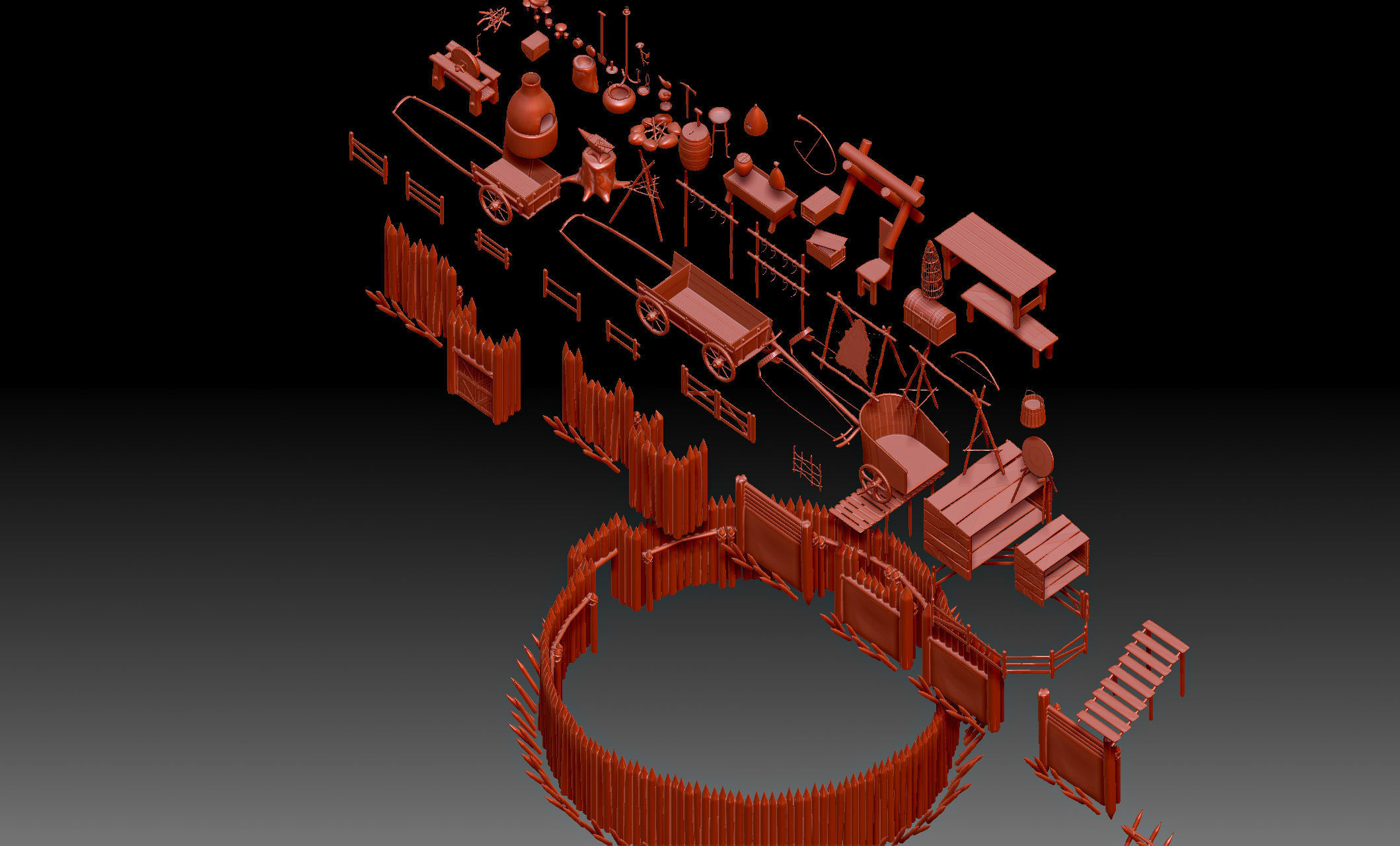 79 Medieval Roman village Buildings parts and objects collection 3D print model_15