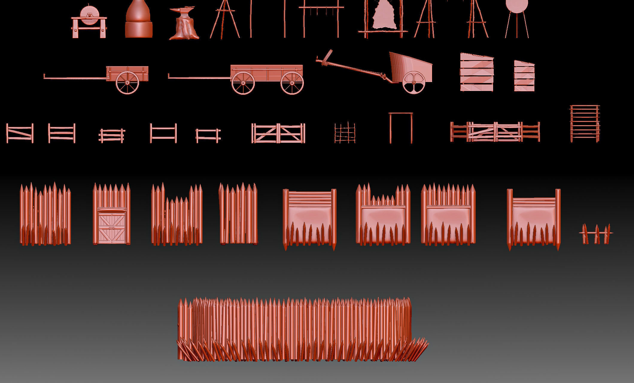 79 Medieval Roman village Buildings parts and objects collection 3D print model_6