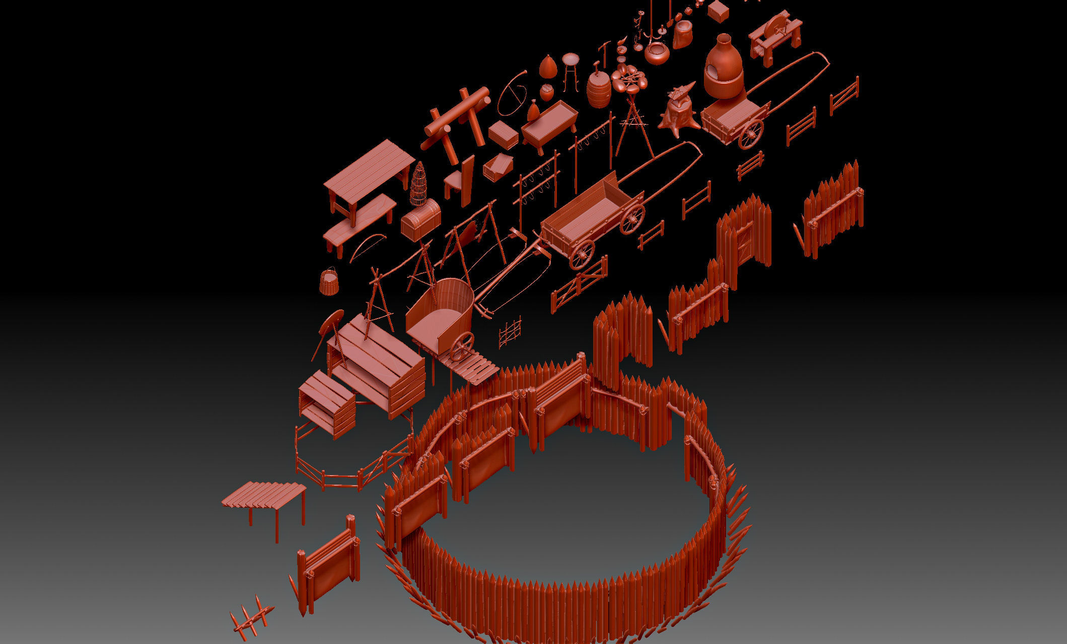 79 Medieval Roman village Buildings parts and objects collection 3D print model_16