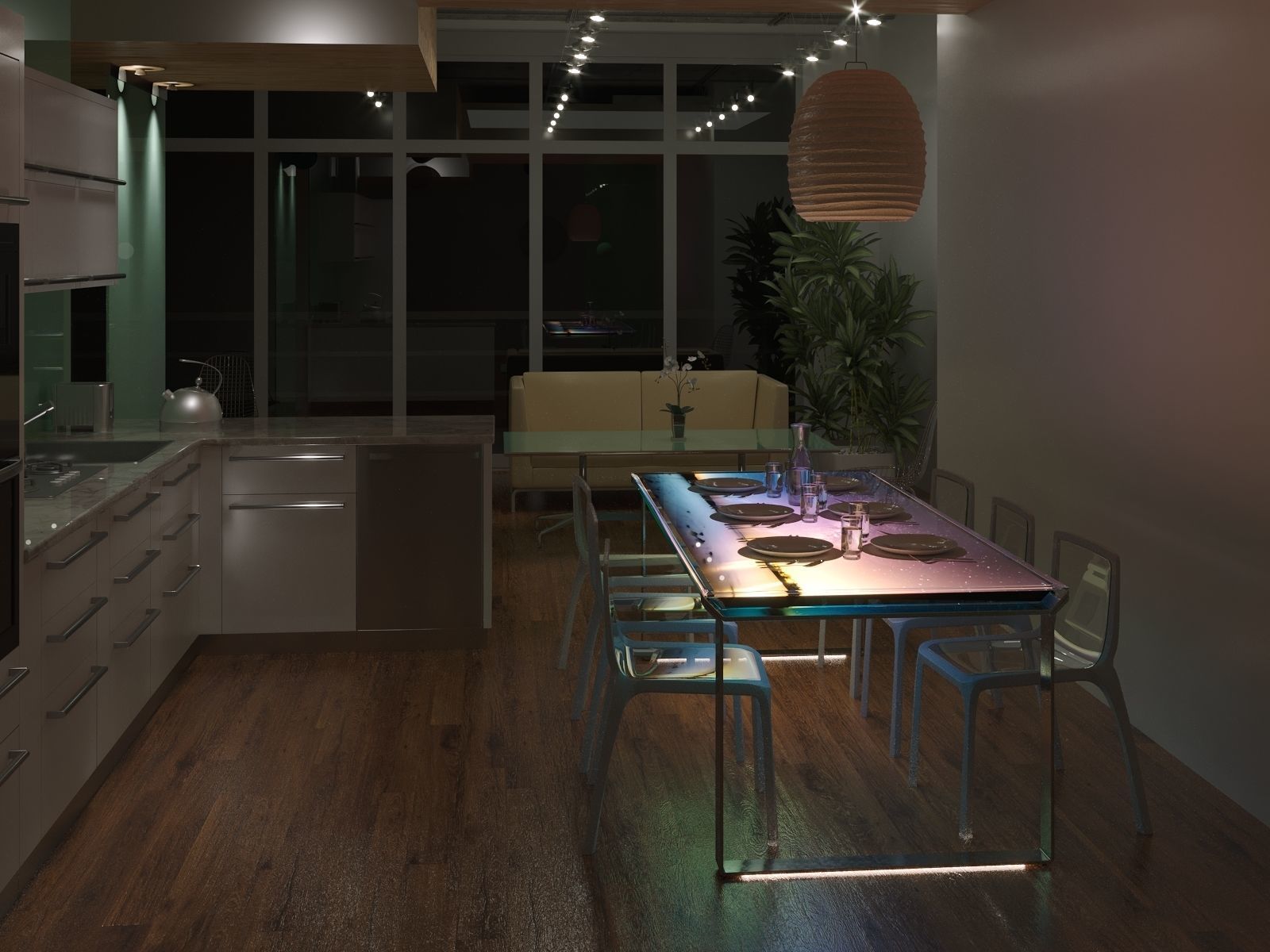 Modern minimalist emissive dining table 3D model_4