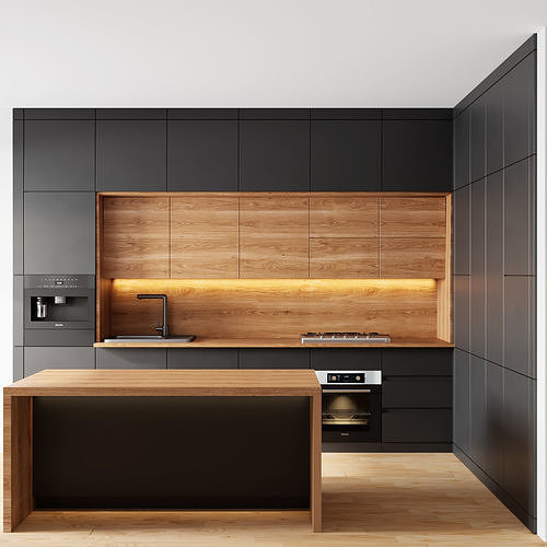 modern kitchen with island 3D model