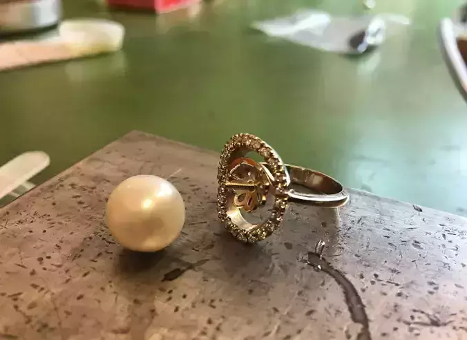 Pearl Engagement  Ring diamonds  anello  perla ap08