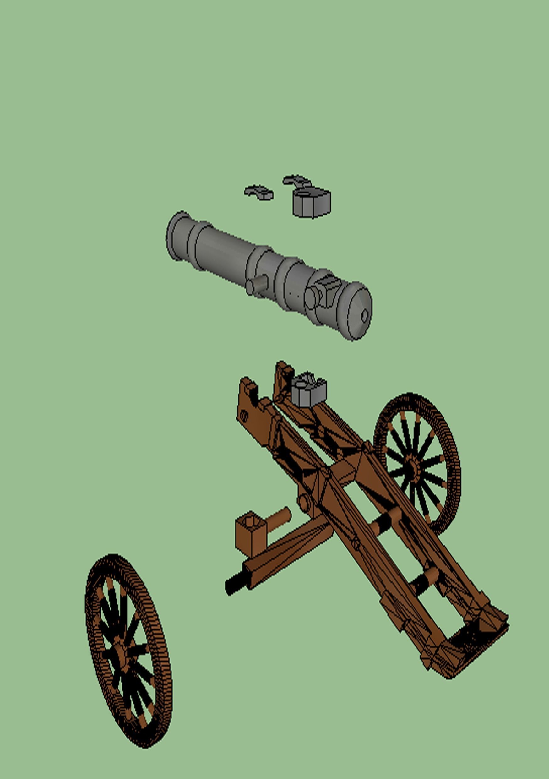 cannon on cart 3D print model_6