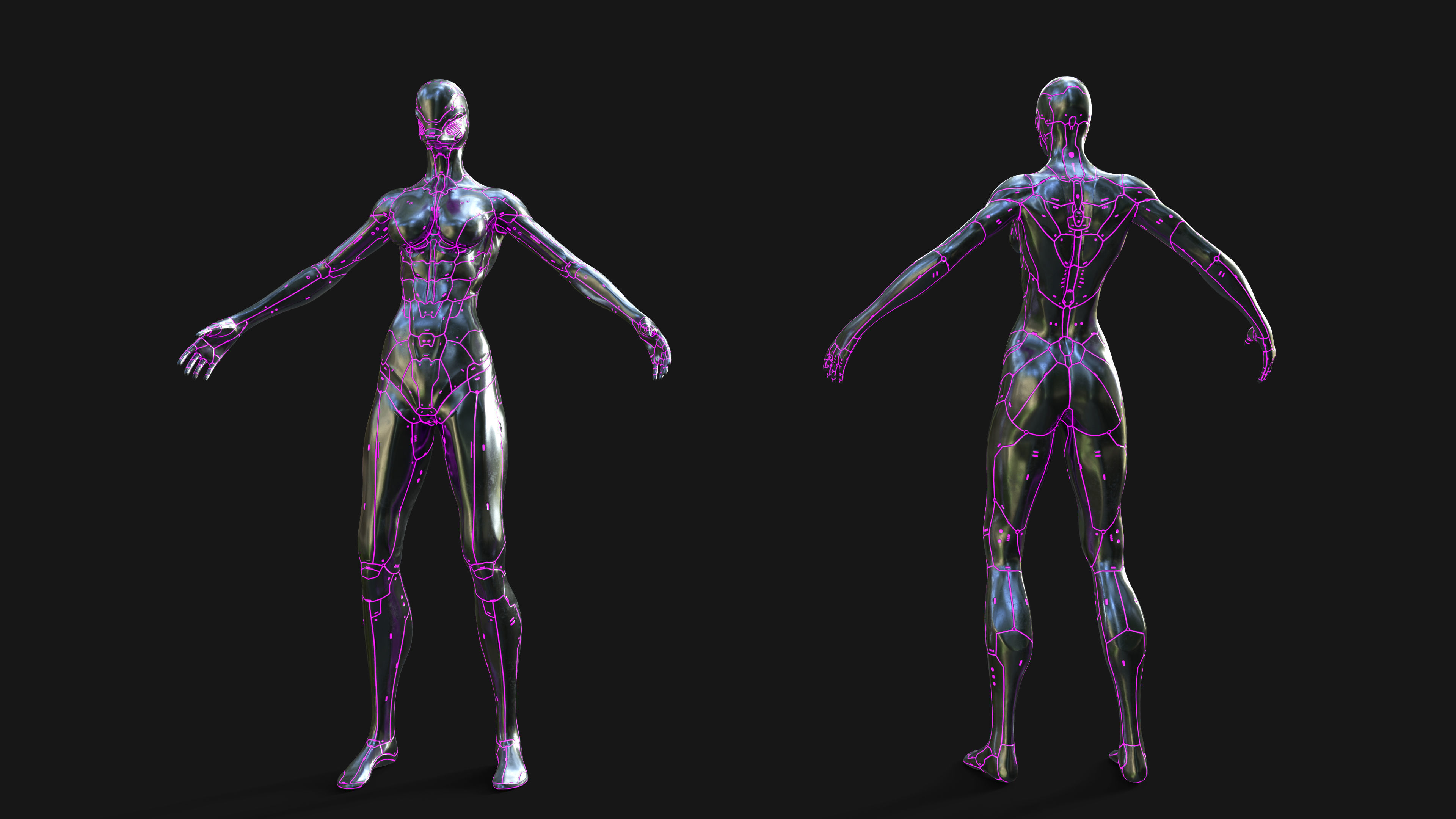 Woman Nano-Cyborg Low-poly 3D model_9