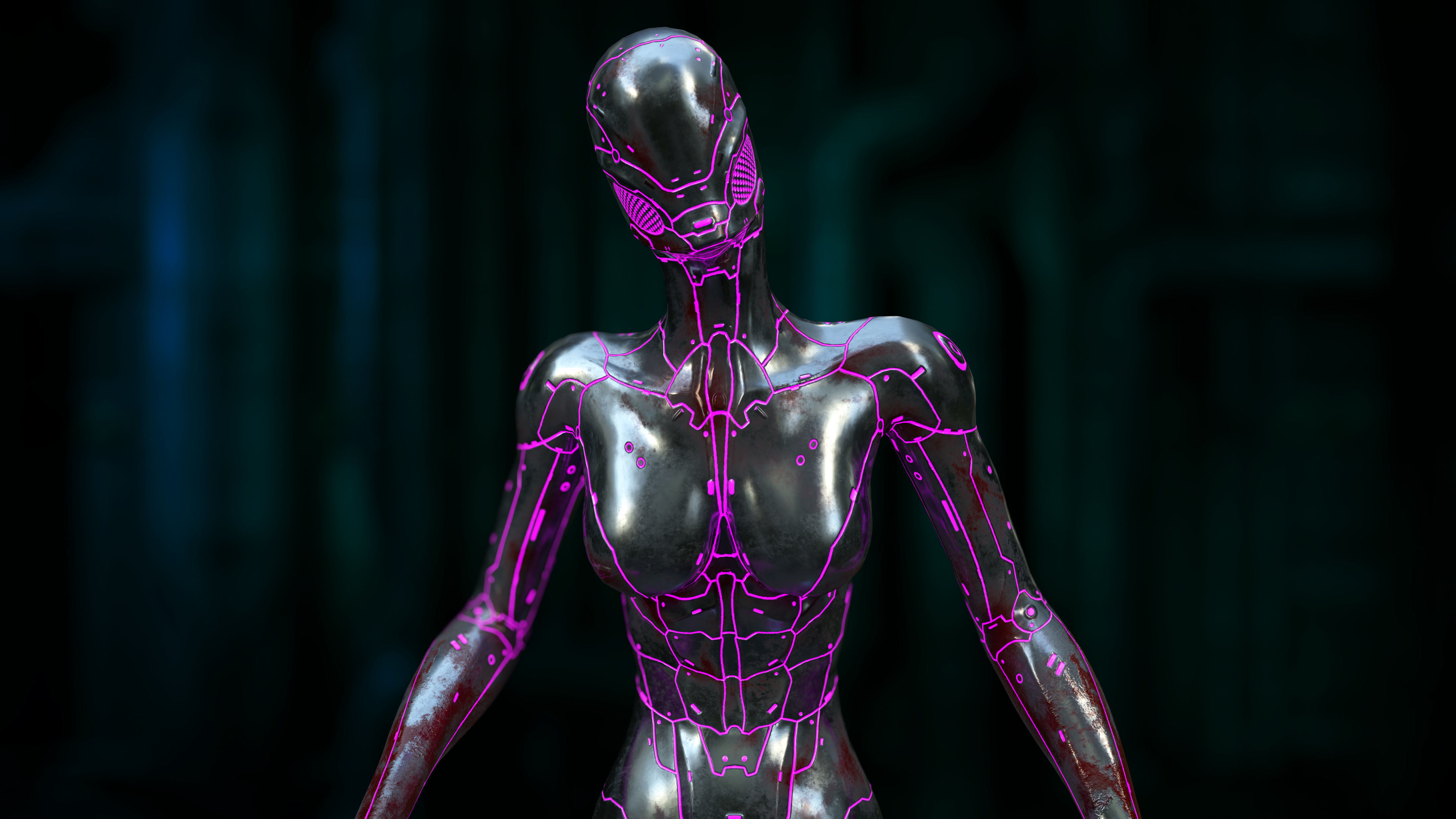 Woman Nano-Cyborg Low-poly 3D model_4
