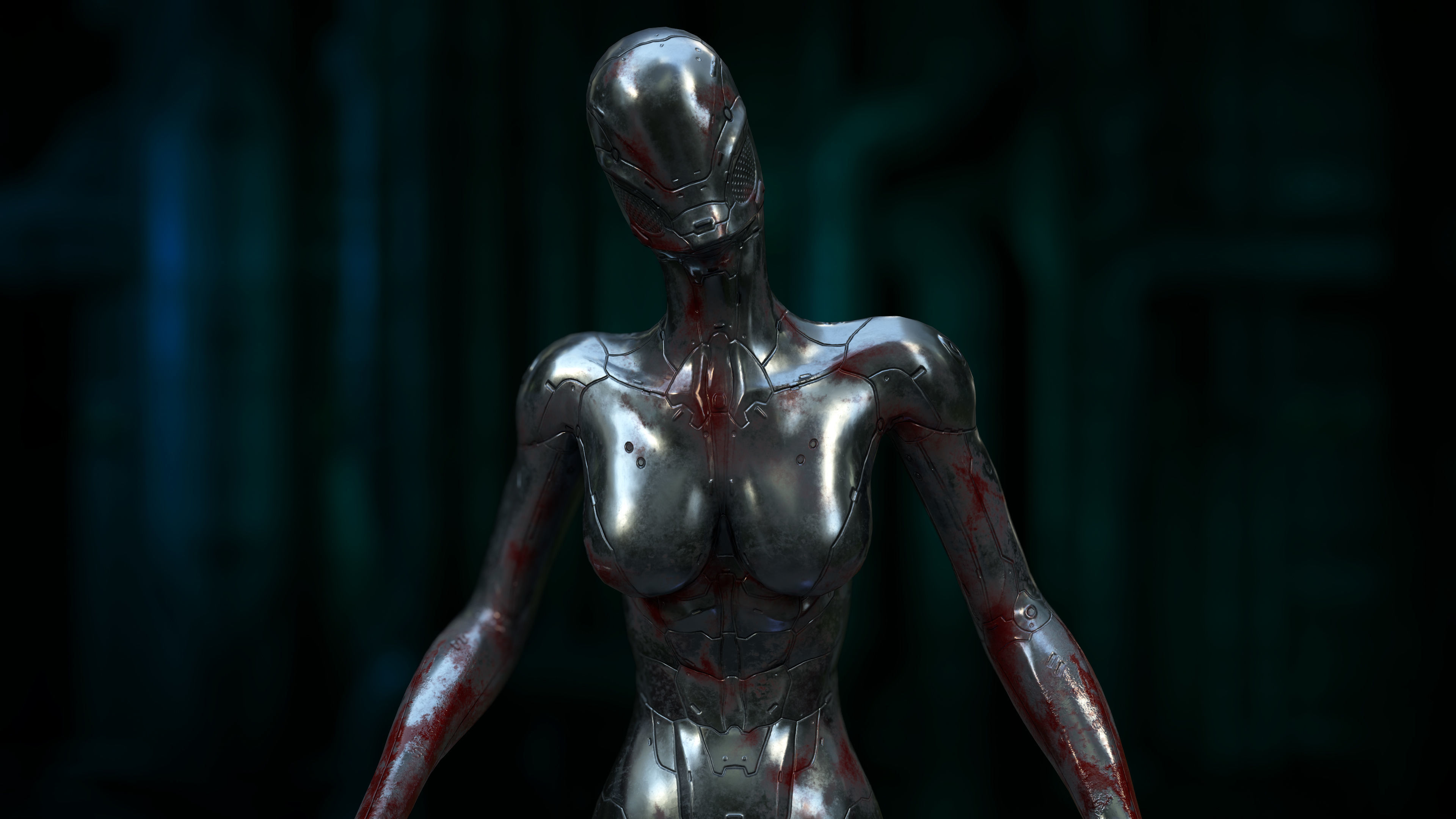 Woman Nano-Cyborg Low-poly 3D model_7