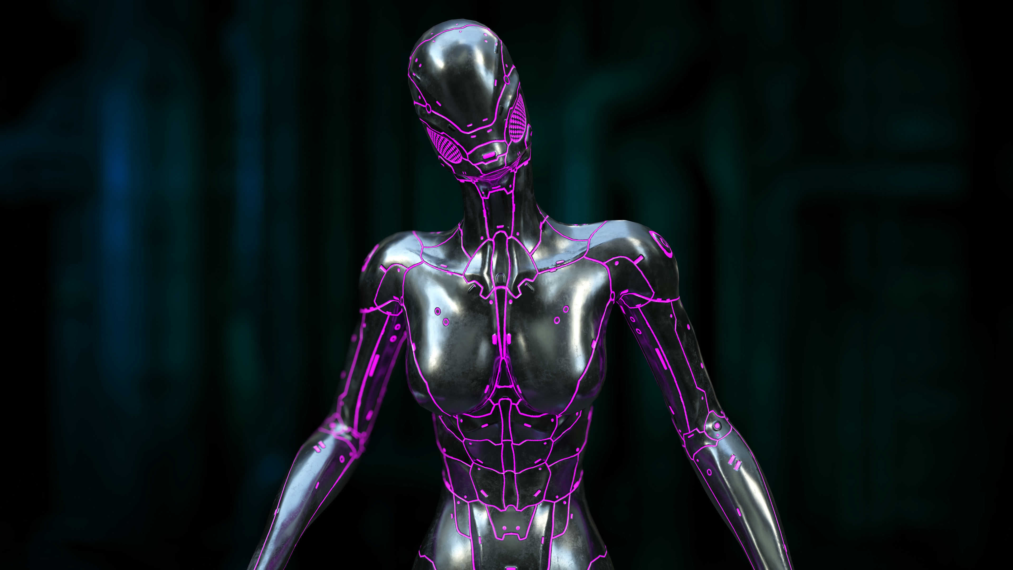 Woman Nano-Cyborg Low-poly 3D model_3