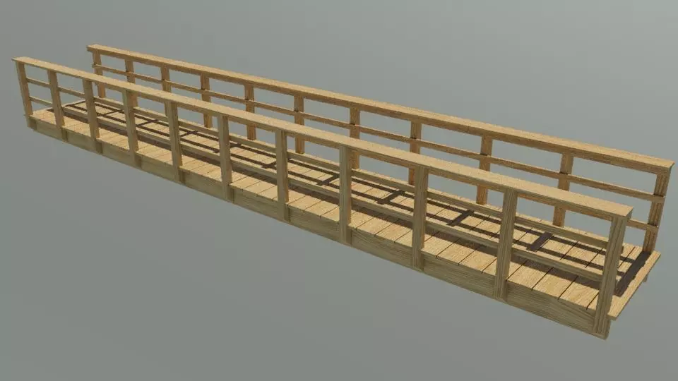 Wooden Footbridge Low-poly 3D model_0