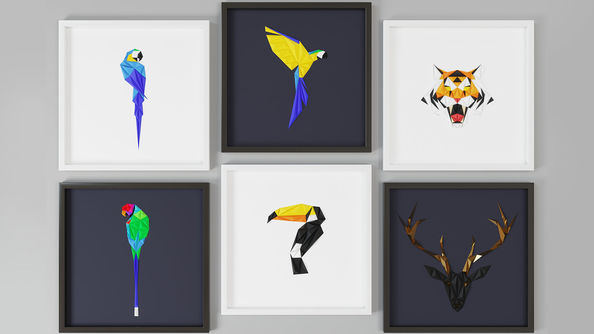 Unique Handmade Paper Art-Parrot-Tiger-Deer 3D model_1