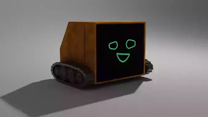 Computer-robot wooden robot with smiley face 3D model