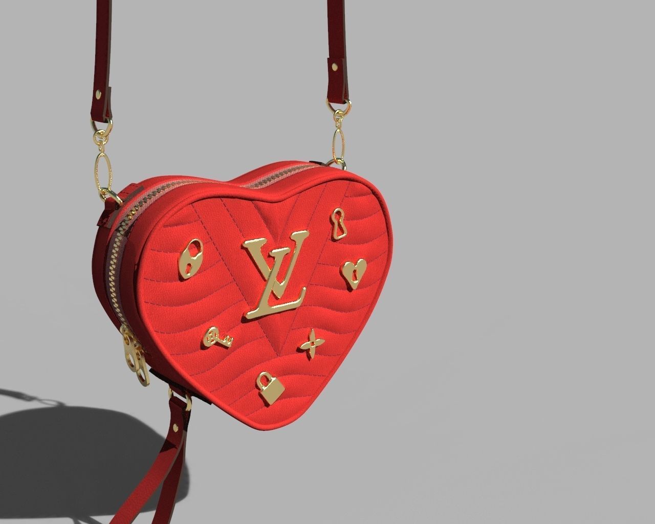 Lv Heart bag Low-poly 3D model_1