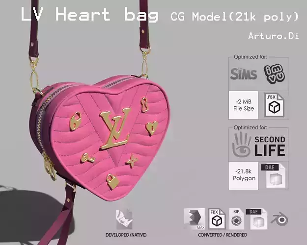 Lv Heart bag Low-poly 3D model